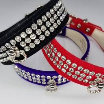 3-Row Velvet Rhinestone Collar